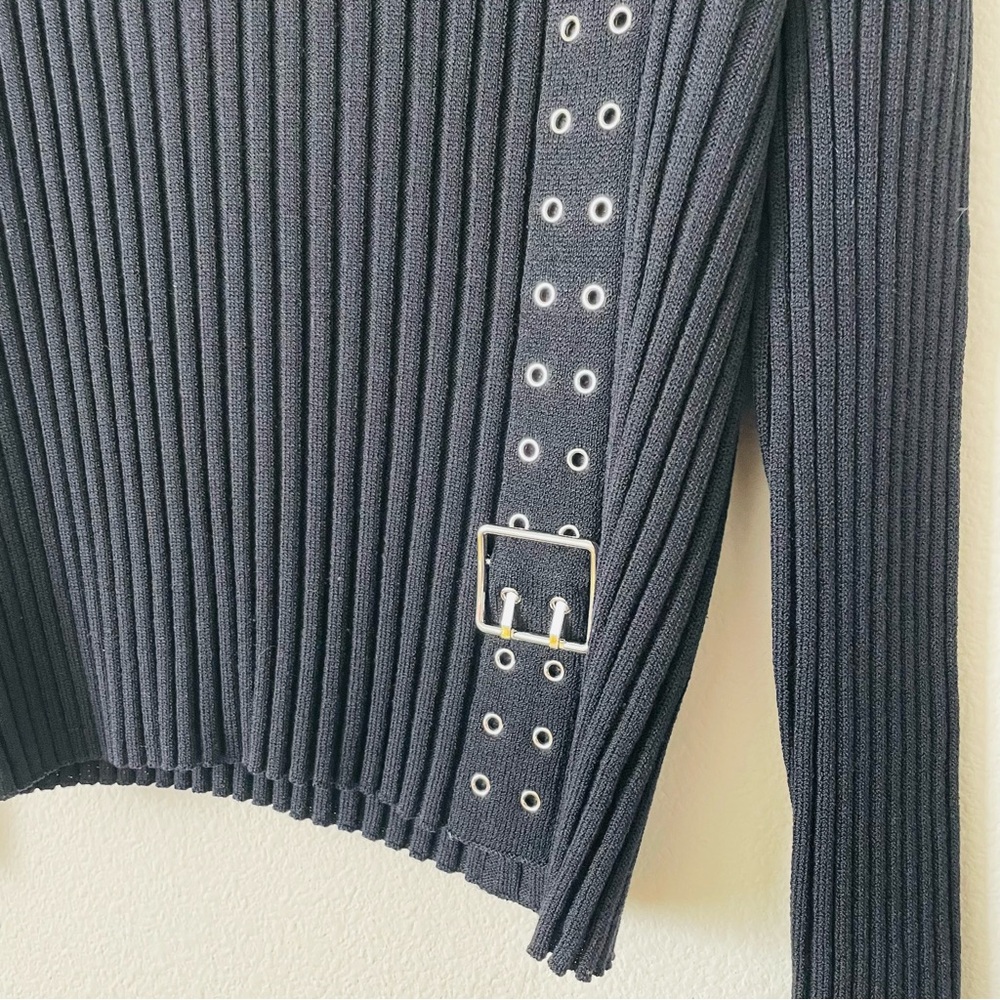 ST JOHN SPORT MEDIUM black wool blend knit turtleneck sweater - Picture 2 of 6